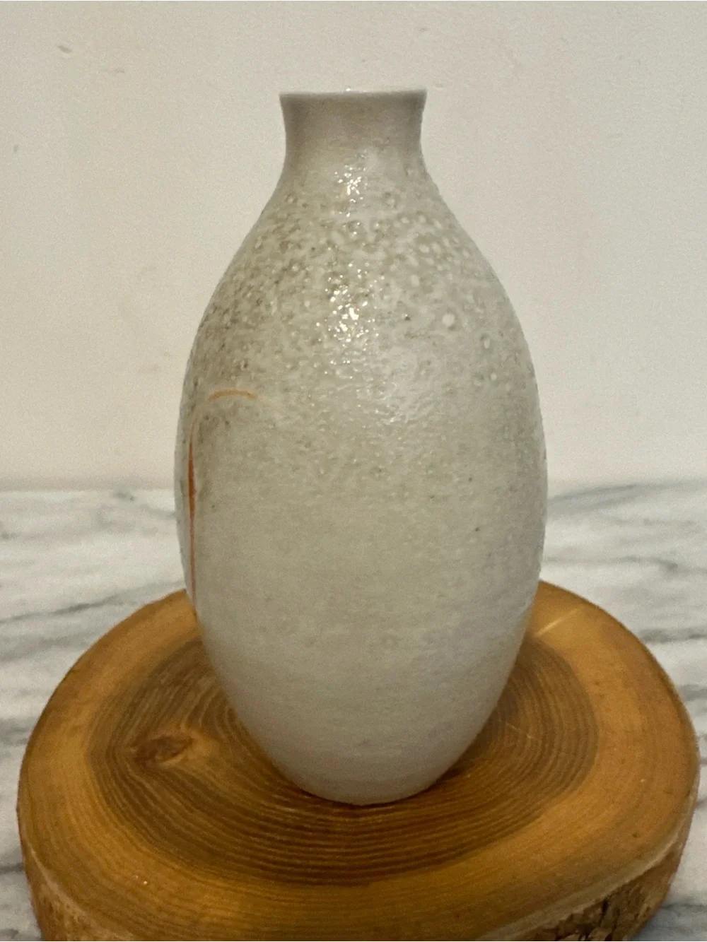 Japanese style hand made signed Textured Ceramic Vase in Cream Rust minimalist